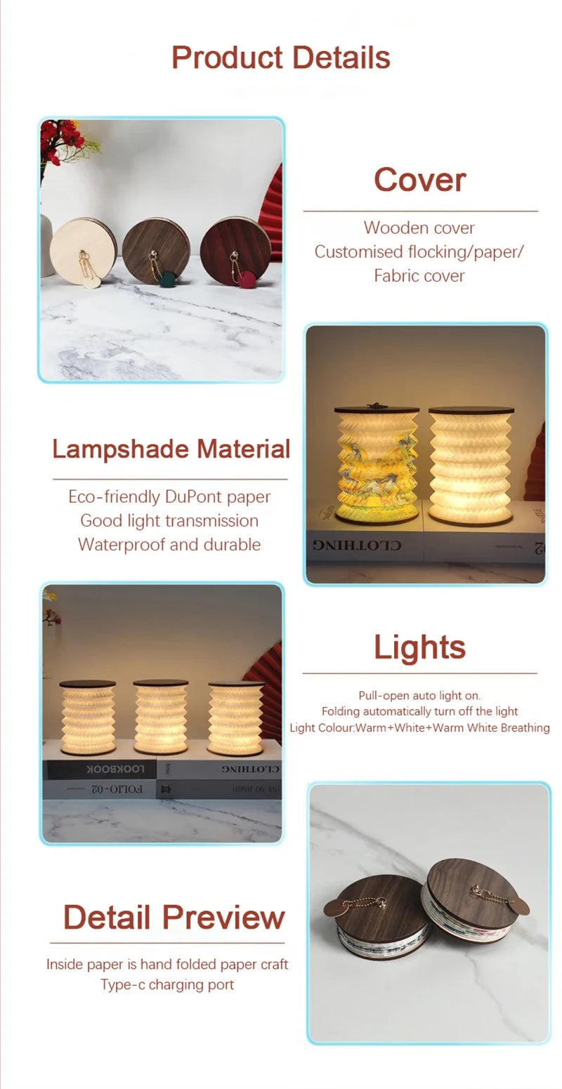 Night Light USB Portable Foldable Book Lamp Creative Gift For Bedroom Study Room Japanese-Style Lantern Decoration Night Light
