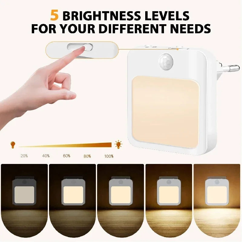 Night Light Motion Sensor With LED Light EU Plug Lamps Children'S Night Light Wireless Night Lamp For Bedside Table Bedroom Nigh