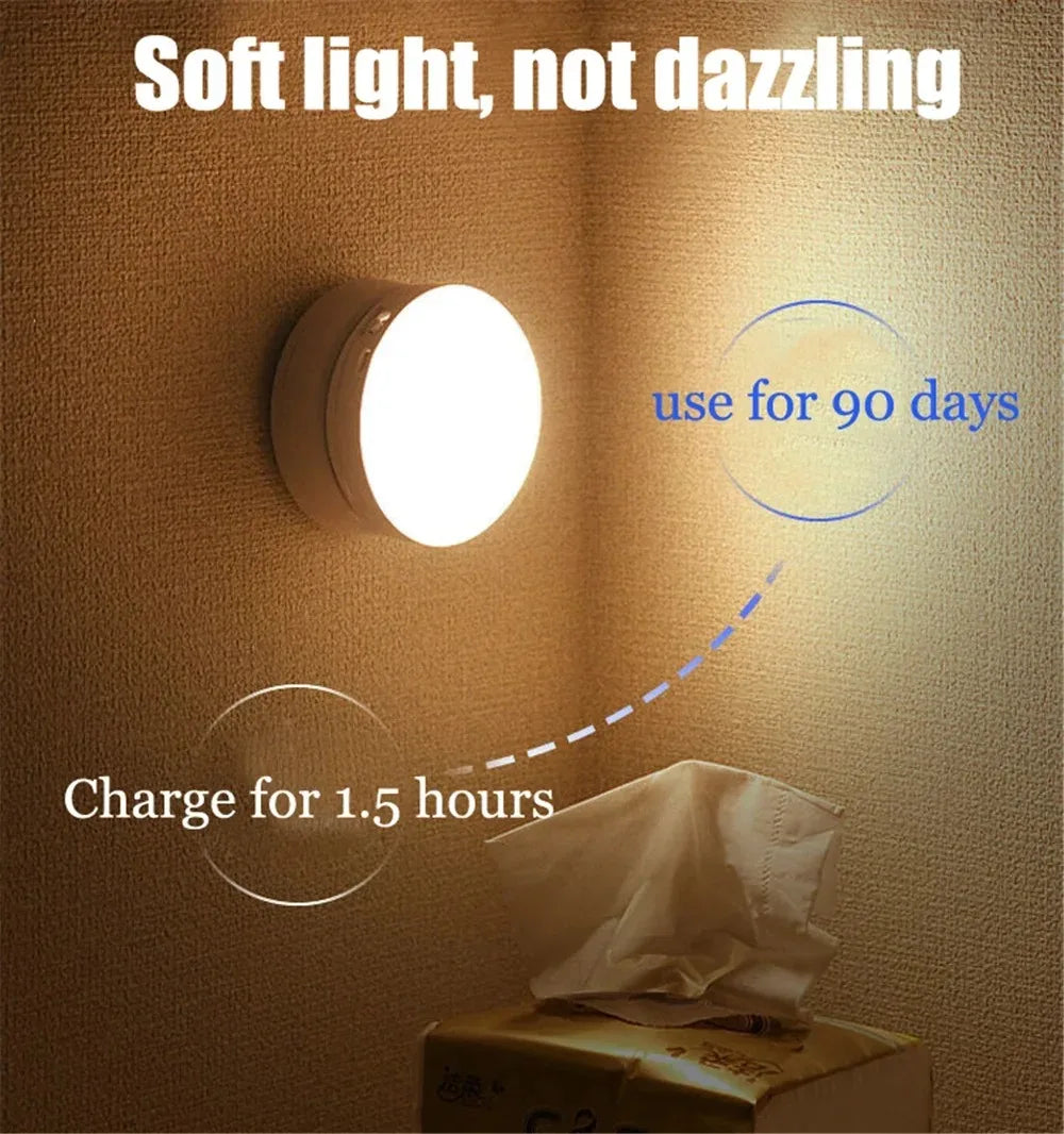 Night Light USB Motion Sensor Charging Round Energy-saving Led Lamp Bedroom Light Corridor Home Bathroom wall lights night light